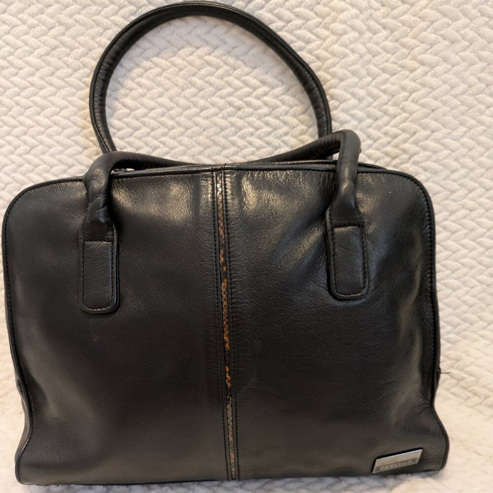 Perlina Black Purse w/ Snake Accent Detail, inside pockets, and bottom studs